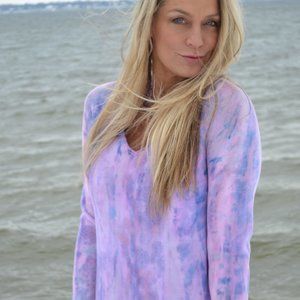 Cotton Sweater Purple Pink gray brunello blue Tie Dyed Med large loro lavender